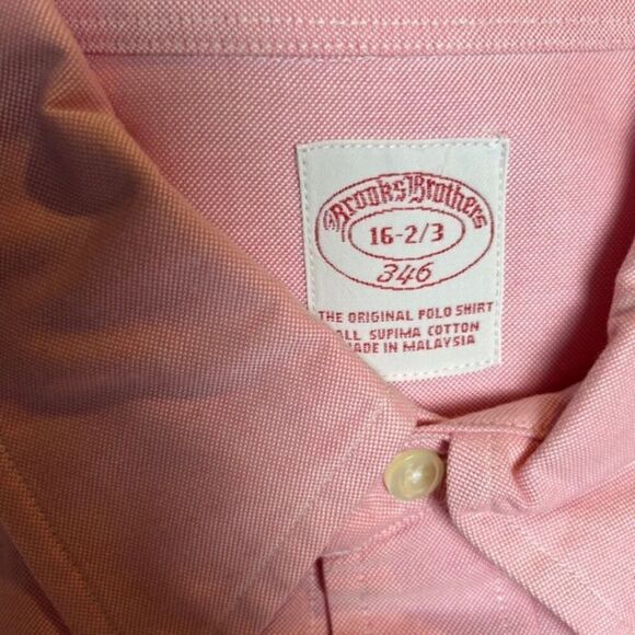 Brooks Brothers Men's Button Down Dress shirt Oxford in Deep Pink Neck 16 2/3 - Picture 5 of 6
